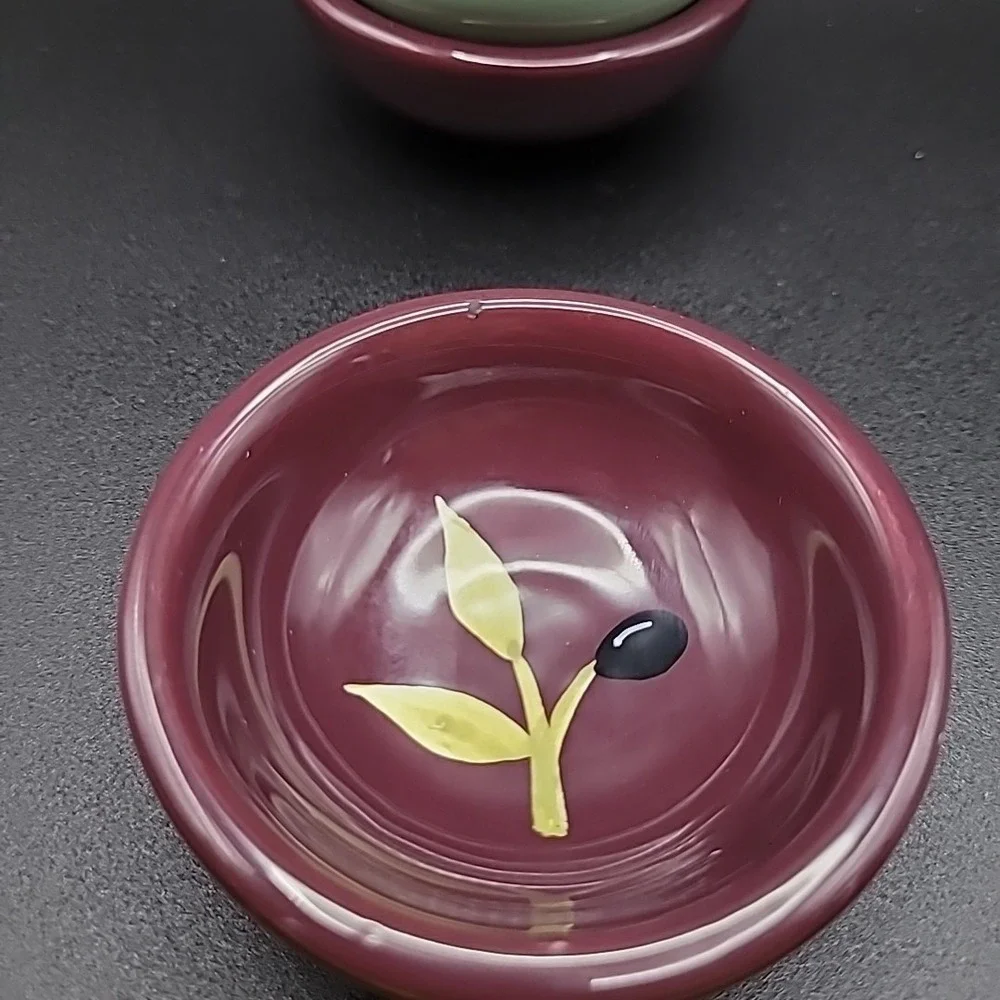 Crate & Barrel Mini Dipping Bowls Set of 4 Plum Yellow Olive Oil Dips Condiments